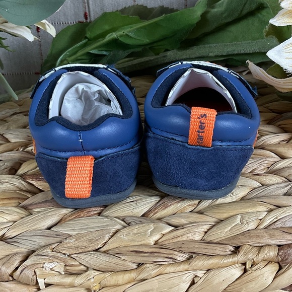 Carters Every Step Stage 1 Crawl Baby Boys Size 2.5 Sneakers Blue & Orange - Picture 3 of 7